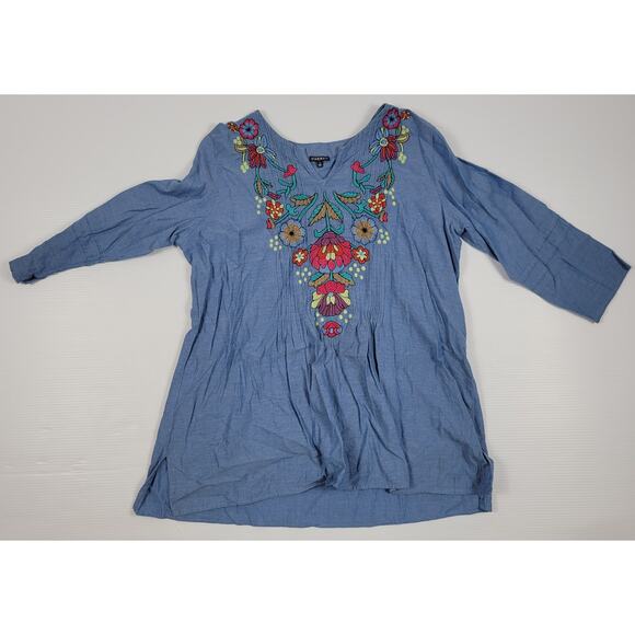 Hannah Blue Womens Large Floral‎ Blouse Top - Picture 1 of 8